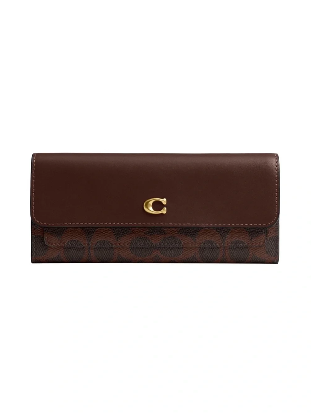 Coach Dark Brown Signature Mila Wallet with Gold 'C' Accent - New